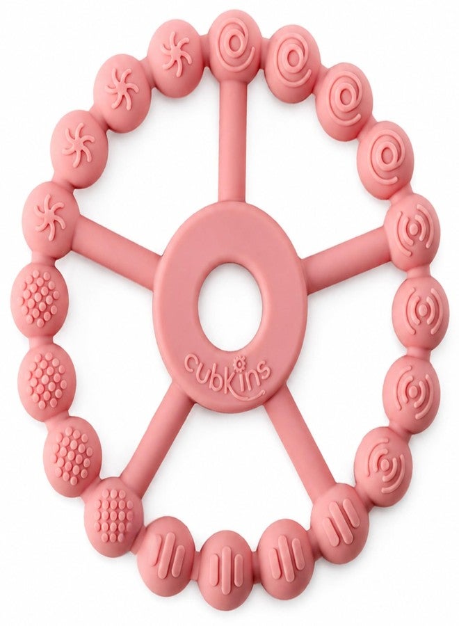 Cubkins Silicone Ring Teether for Babies 3-12 Months | BIS Certified, BPA Free, Food Grade | Teething Ring for Soothing Gums | Zero Plastic | Easy Grip Baby Teething Toy (Raspberry) - Image 1