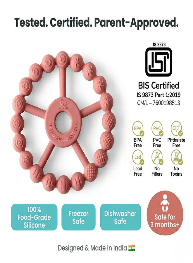 Cubkins Silicone Ring Teether for Babies 3-12 Months | BIS Certified, BPA Free, Food Grade | Teething Ring for Soothing Gums | Zero Plastic | Easy Grip Baby Teething Toy (Raspberry) - Image 4