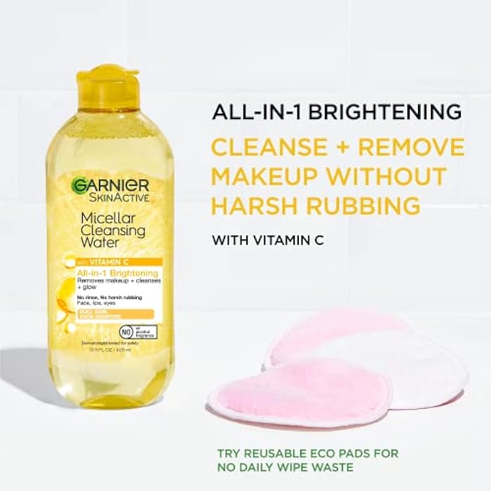 Garnier Micellar Water with Vitamin C, Facial Cleanser & Makeup Remover, Brightening & Hydrating, For All Skin Types, Vegan, Cruelty Free, 13.5 Fl Oz (400mL), 1 Count - Image 3