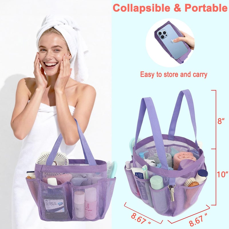 Fammart Mesh Shower Caddy Portable for College Dorm Room Essentials, 8-Pocket Large Shower Basket Tote Bag with 2 Handles for Toiletry, Bathroom, Beach, Camp, Gym - Image 2