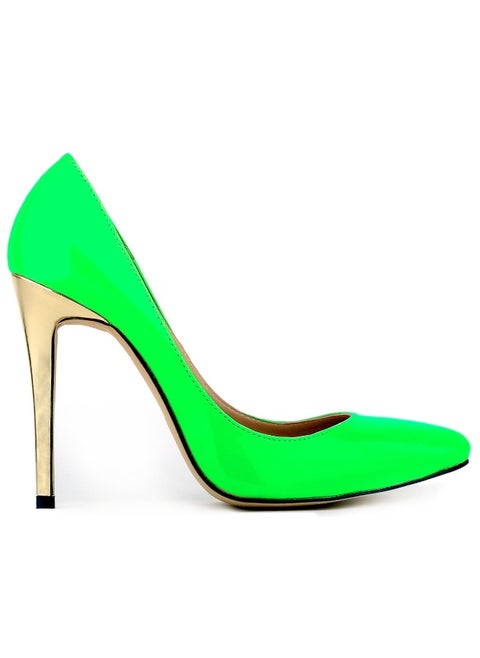 Embossing Pointed Toe Low-Cut Stiletto Heels Green