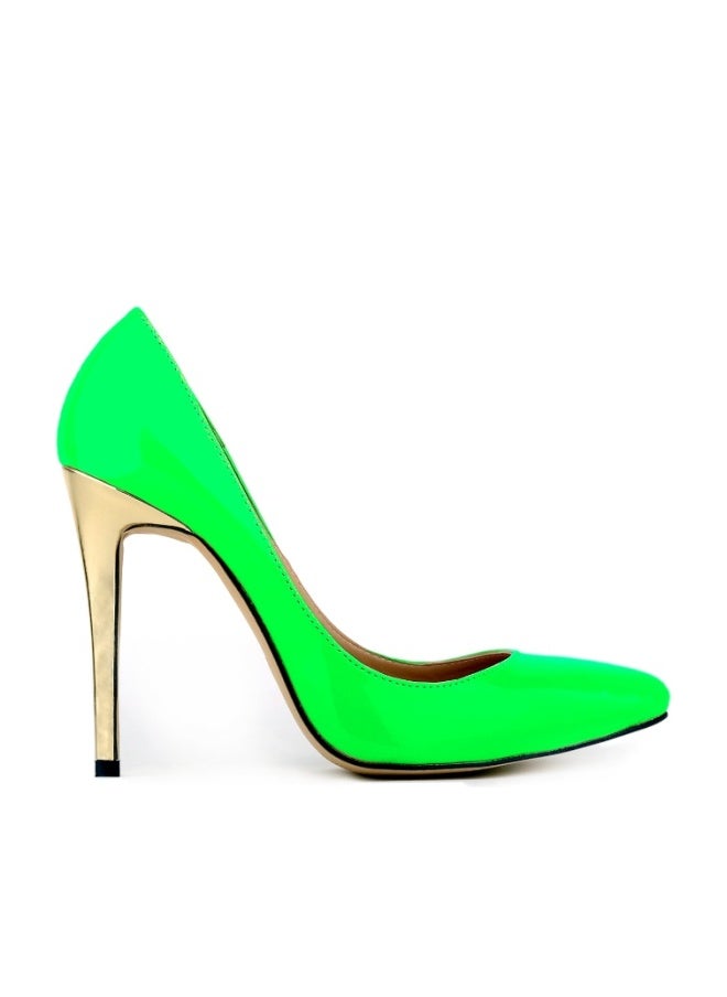 Loquat Embossing Pointed Toe Low-Cut Stiletto Heels Green - Image 1