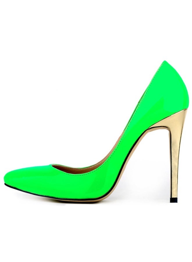 Loquat Embossing Pointed Toe Low-Cut Stiletto Heels Green - Image 2