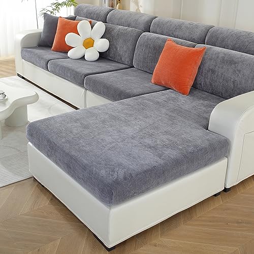 WEYOND Couch Cushion Covers for L Shaped Sectional Sofa Softer Chenille Large Sofa Covers Washable NonSlip Individual Stretch Couch Cover 1Pack Chaise Cover Dark Grey - Image 1