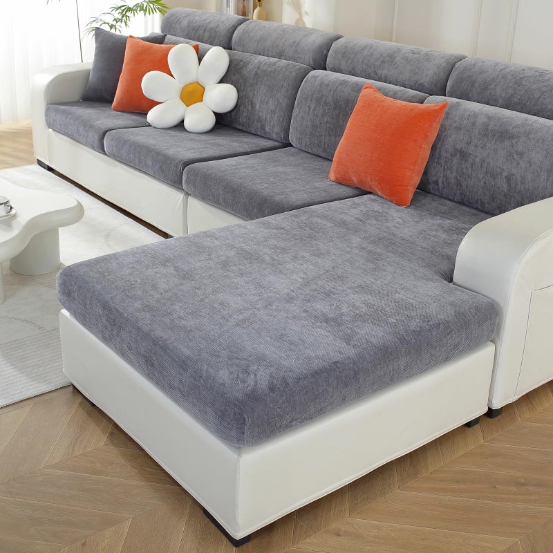 WEYOND Couch Cushion Covers for L Shaped Sectional Sofa Softer Chenille Large Sofa Covers Washable NonSlip Individual Stretch Couch Cover 1Pack Chaise Cover Dark Grey - Image 2