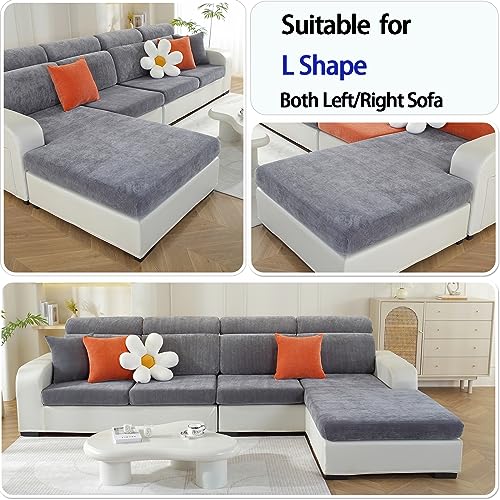 WEYOND Couch Cushion Covers for L Shaped Sectional Sofa Softer Chenille Large Sofa Covers Washable NonSlip Individual Stretch Couch Cover 1Pack Chaise Cover Dark Grey - Image 3