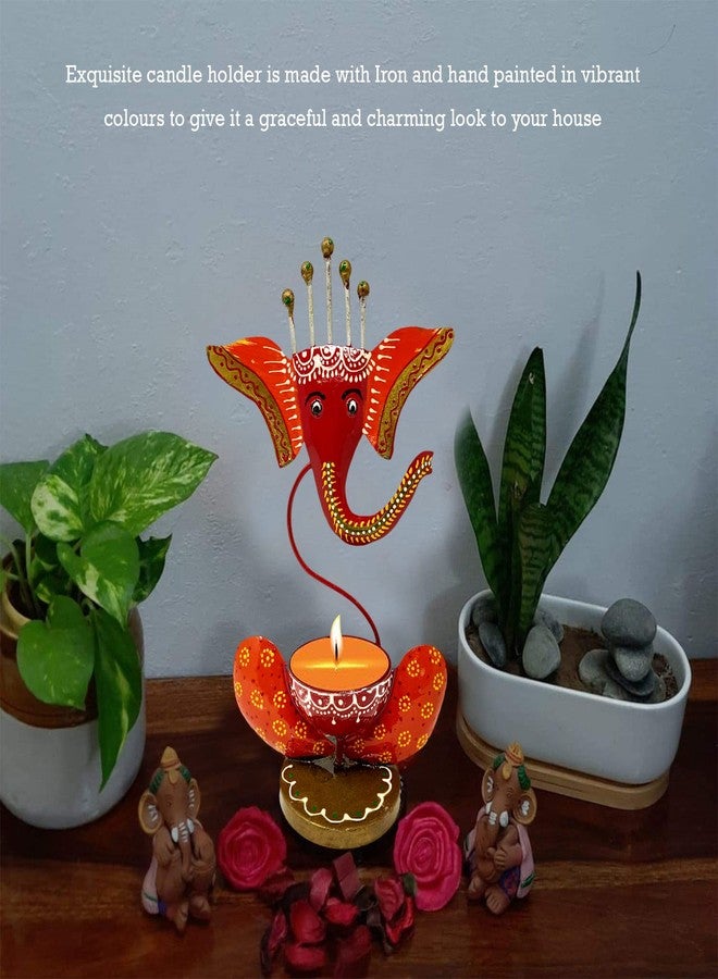 Litvibes Lord Ganesha Diya Tea Light Candle Holder for Traditional Diwali Decoration for Home/Office Decorative Pooja Stand Festival Celebration Gift -RED - Image 2