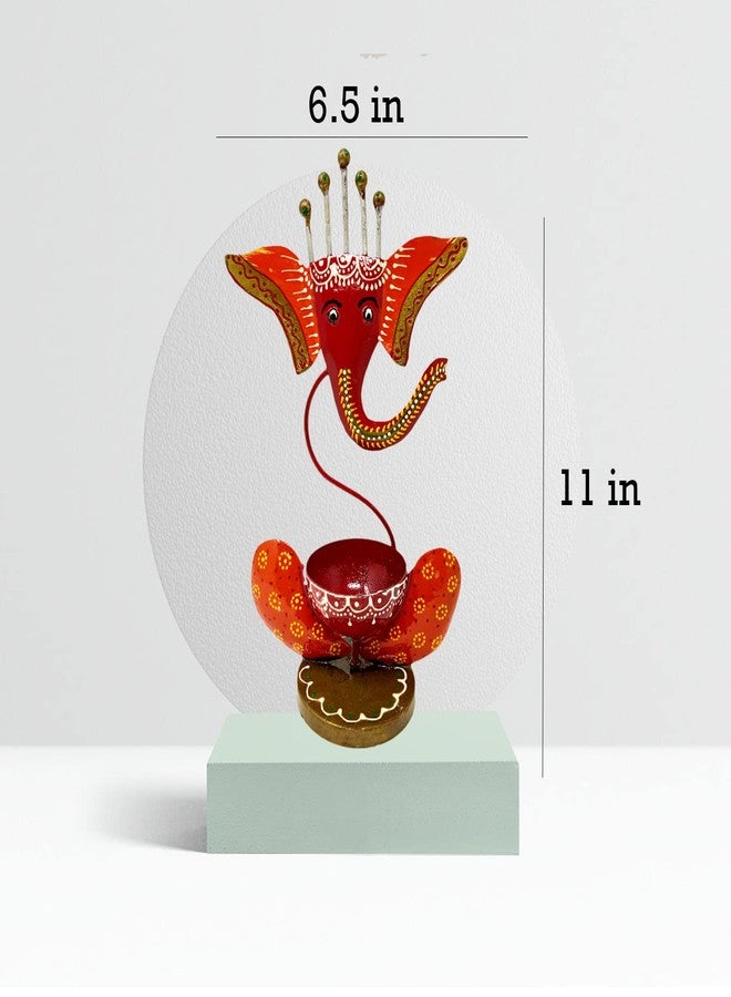 Litvibes Lord Ganesha Diya Tea Light Candle Holder for Traditional Diwali Decoration for Home/Office Decorative Pooja Stand Festival Celebration Gift -RED - Image 3