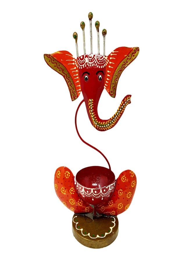 Litvibes Lord Ganesha Diya Tea Light Candle Holder for Traditional Diwali Decoration for Home/Office Decorative Pooja Stand Festival Celebration Gift -RED - Image 5