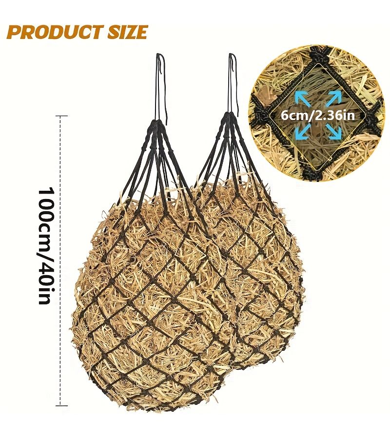 Heavy Duty Slow Feeder Hay Net For Horses 101.6cm Length 2.36in Holes Green - Image 2