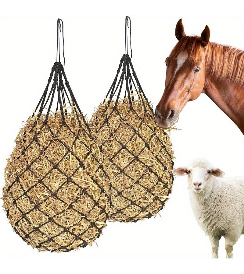 Heavy Duty Slow Feeder Hay Net For Horses 101.6cm Length 2.36in Holes Green - Image 1