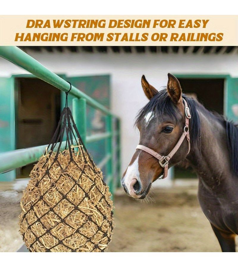 Heavy Duty Slow Feeder Hay Net For Horses 101.6cm Length 2.36in Holes Green - Image 5