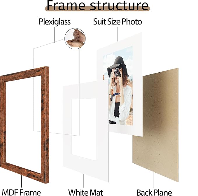 Picrit A4 Picture Frame Set of 12  Display 6x8 with Mat or 8.3x11.7 Without Mat  Photo Frames for Wall Mounting or Table Top Display  Brown - Image 4