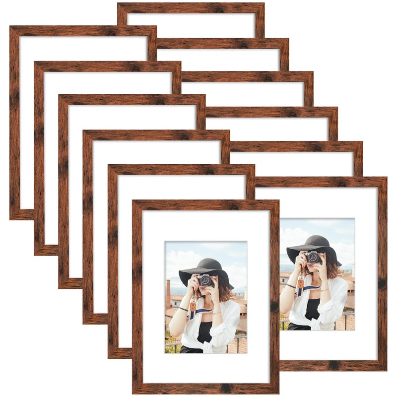 Picrit A4 Picture Frame Set of 12  Display 6x8 with Mat or 8.3x11.7 Without Mat  Photo Frames for Wall Mounting or Table Top Display  Brown - Image 1