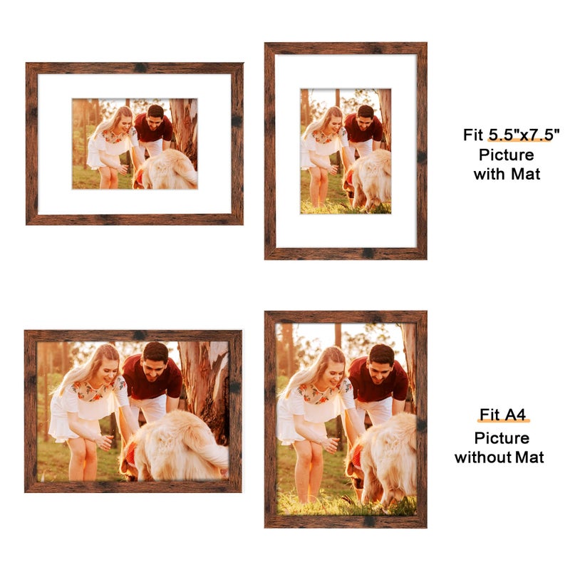 Picrit A4 Picture Frame Set of 12  Display 6x8 with Mat or 8.3x11.7 Without Mat  Photo Frames for Wall Mounting or Table Top Display  Brown - Image 3
