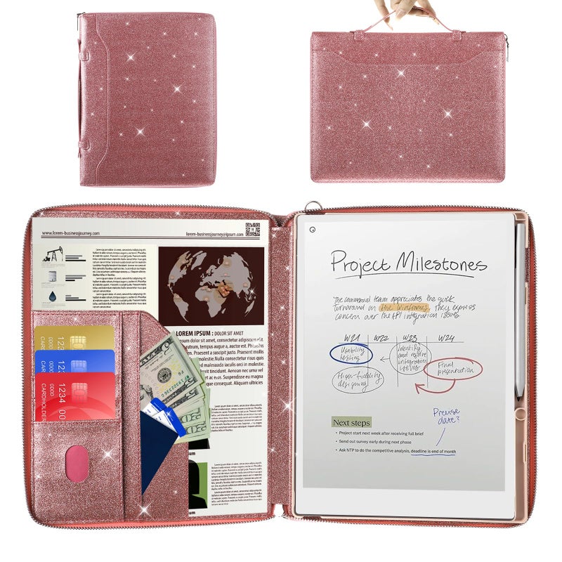 E NET-CASE Glittering PU Leather Case for Remarkable Paper Pro Tablet 11.8" (2024 Released), Business Handheld Design Cover for Remarkable Pro Digital Paper with Pen Holder (Starry Night Pink) - Image 1