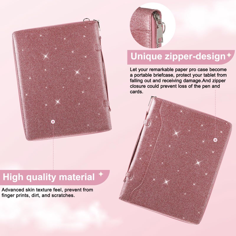 E NET-CASE Glittering PU Leather Case for Remarkable Paper Pro Tablet 11.8" (2024 Released), Business Handheld Design Cover for Remarkable Pro Digital Paper with Pen Holder (Starry Night Pink) - Image 5