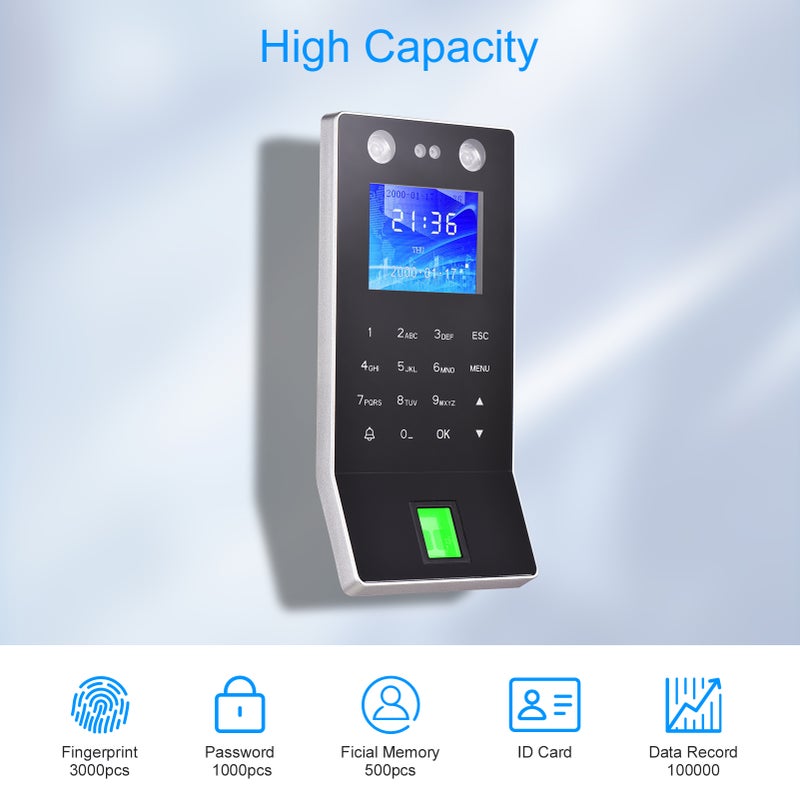 Face Recognition Fingerprint Password Attendance Machine Access Control Time Clock Recorder Support ID Card Device Employee Checking-in Recorder with 2.4 Inch TFT Color Screen Support U Disk Download - Image 3