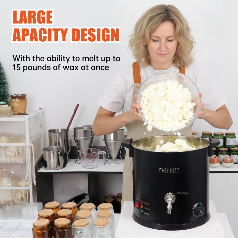 FAST MELT 10L Electric Wax Melter Kit for Candle Making, 30-110 â„ƒ Digital Temp Control, Easy-Pour Spout, Heat Gun, Gloves & Measuring Cup, Professional Home Candle Business Starter Equipment - Image 3