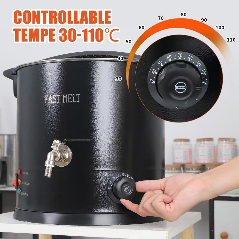 FAST MELT 10L Electric Wax Melter Kit for Candle Making, 30-110 â„ƒ Digital Temp Control, Easy-Pour Spout, Heat Gun, Gloves & Measuring Cup, Professional Home Candle Business Starter Equipment - Image 4