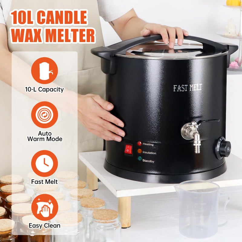 FAST MELT 10L Electric Wax Melter Kit for Candle Making, 30-110 â„ƒ Digital Temp Control, Easy-Pour Spout, Heat Gun, Gloves & Measuring Cup, Professional Home Candle Business Starter Equipment - Image 2