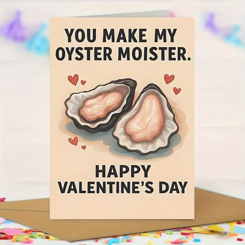 1 Kraft Paper Funny Oyster Moister Valentine Day Card With Envelope Humorous Oyster Pun Romantic Gesture For Couples Oyster Lovers Quirky Love Note Premium Paper 4.7 In 6.7 In - Image 2