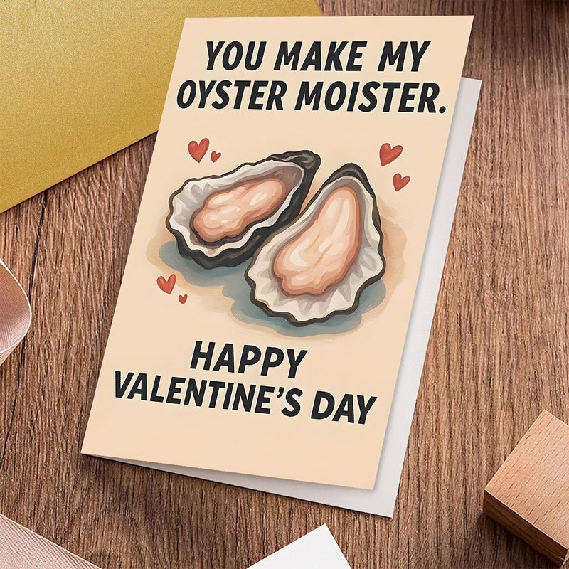 1 Kraft Paper Funny Oyster Moister Valentine Day Card With Envelope Humorous Oyster Pun Romantic Gesture For Couples Oyster Lovers Quirky Love Note Premium Paper 4.7 In 6.7 In - Image 5