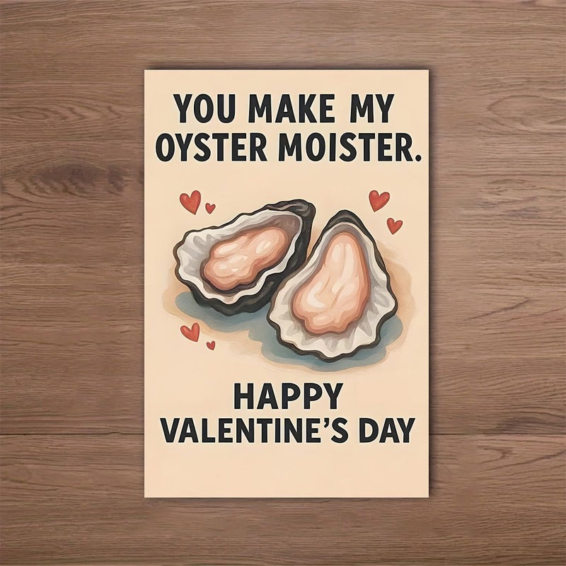 1 Kraft Paper Funny Oyster Moister Valentine Day Card With Envelope Humorous Oyster Pun Romantic Gesture For Couples Oyster Lovers Quirky Love Note Premium Paper 4.7 In 6.7 In - Image 4