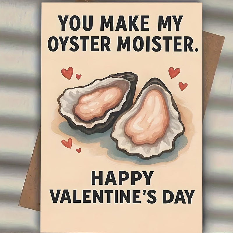 1 Kraft Paper Funny Oyster Moister Valentine Day Card With Envelope Humorous Oyster Pun Romantic Gesture For Couples Oyster Lovers Quirky Love Note Premium Paper 4.7 In 6.7 In - Image 1
