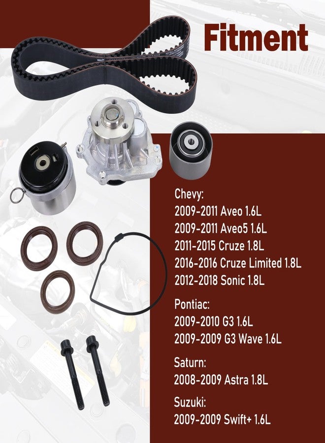Xiaoyudou Engine Timing Belt Kit with Water Pump Compatible with 2009-2018 Chevrolet Sonic Aveo Aveo5 Cruze Limited, 2009-2010 Pontiac G3 Wave, 2008-2009 Saturn Astra, 2009 Suzuki Swift+ 1.6L 1.8L - Image 2