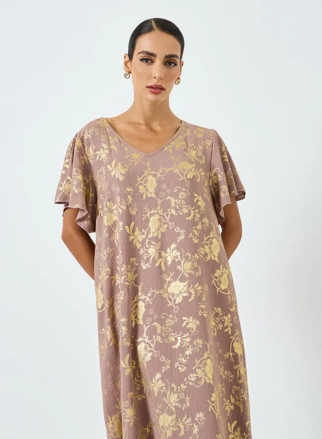 تايك تو جلابية بطبعة زهور وأكمام قصيرة