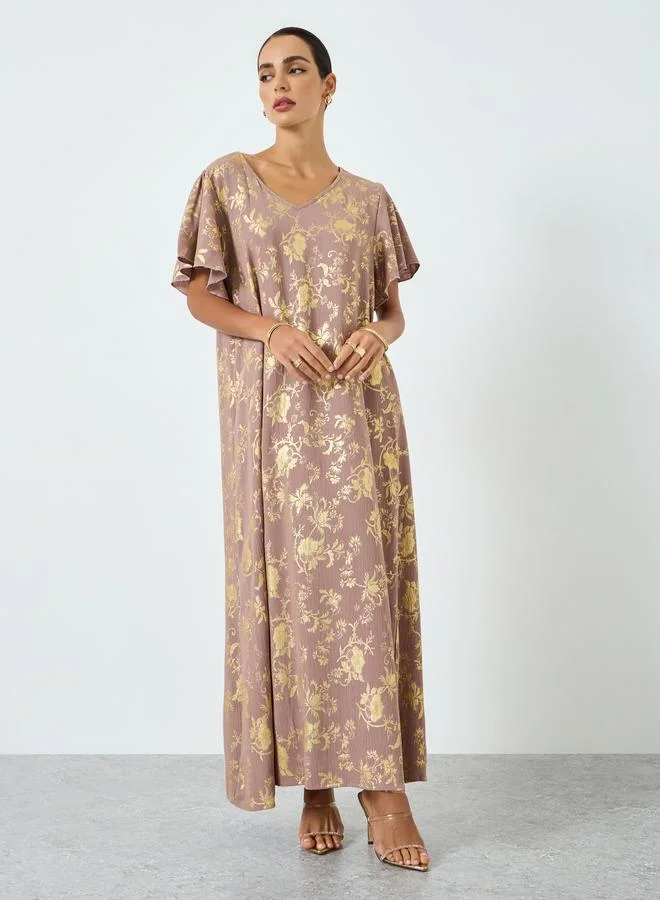 Take Two Multi Women Floral Printed Short Sleeve Jalabiya for Women | Best Price UAE