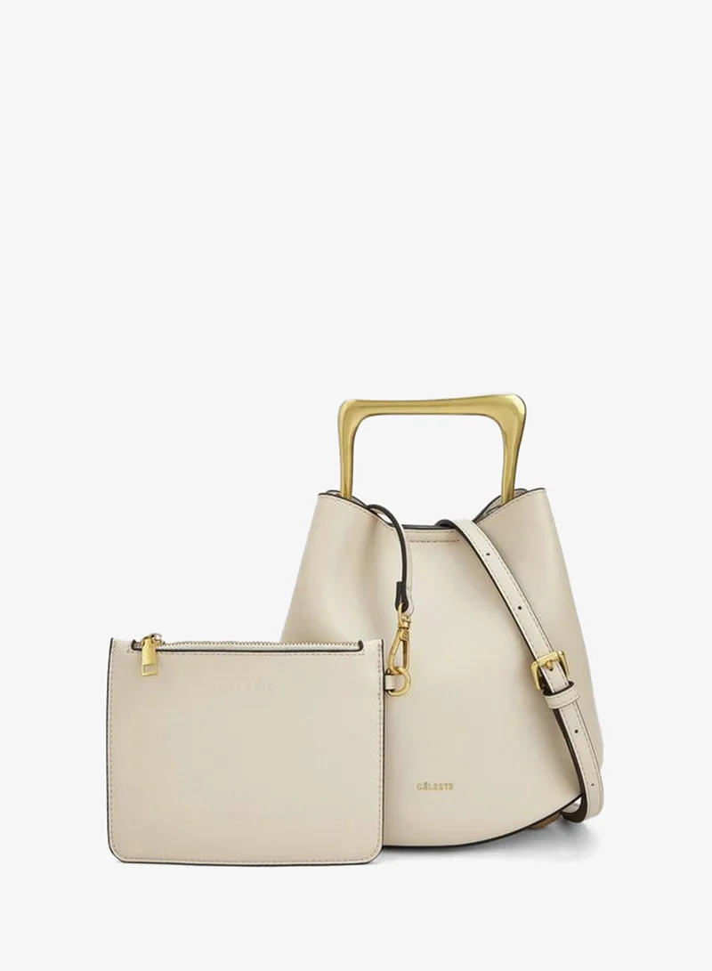 Metallic Handle Crossbody Bag With Pouch