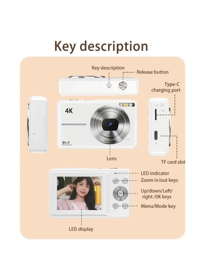 Kiboule Digital Camera 64MP Digital Video Camera 2.4 Inch Screen 18X Digital Zoom Built-in Battery with 32GB SD Card  Birthday Gift for Teens Students Friends  - Image 3