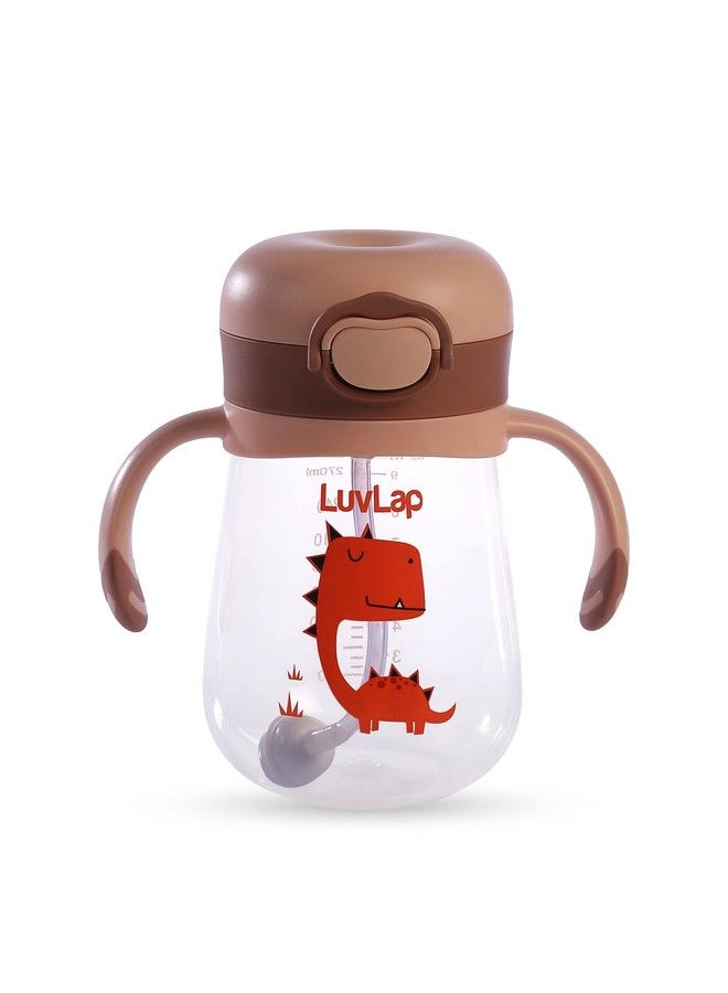 Luvlap كوب شرب ناعم مقاوم للعض من السيليكون مع مقبض وكوب شرب مزود بقشة مرجحة مع قفل مانع للانسكاب، خالٍ من مادة BPA للأطفال من سن 6 أشهر فما فوق، 300 مل، بني - Image 1