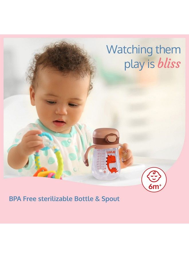 Luvlap كوب شرب ناعم مقاوم للعض من السيليكون مع مقبض وكوب شرب مزود بقشة مرجحة مع قفل مانع للانسكاب، خالٍ من مادة BPA للأطفال من سن 6 أشهر فما فوق، 300 مل، بني - Image 4