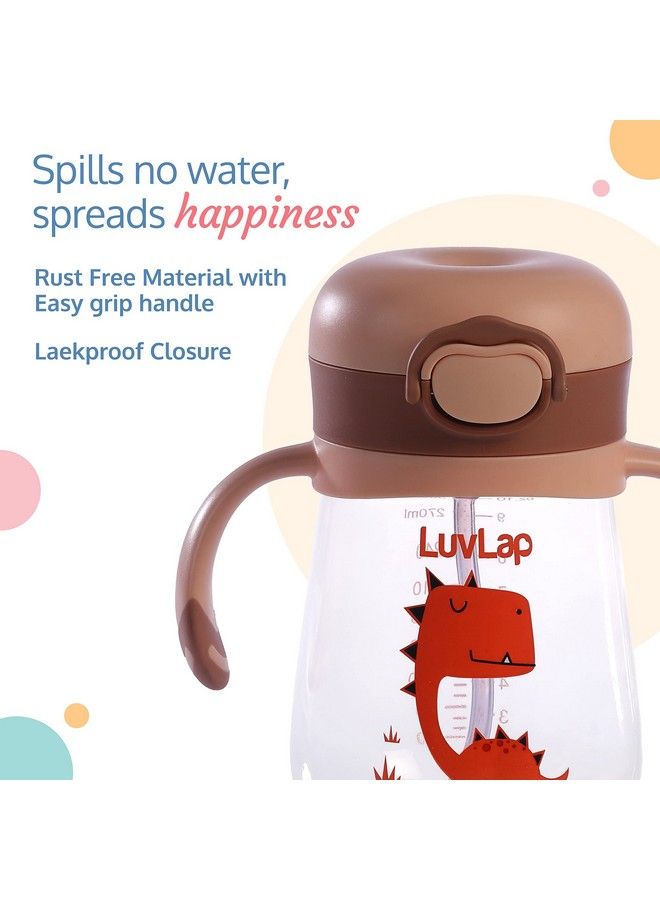 Luvlap كوب شرب ناعم مقاوم للعض من السيليكون مع مقبض وكوب شرب مزود بقشة مرجحة مع قفل مانع للانسكاب، خالٍ من مادة BPA للأطفال من سن 6 أشهر فما فوق، 300 مل، بني - Image 5