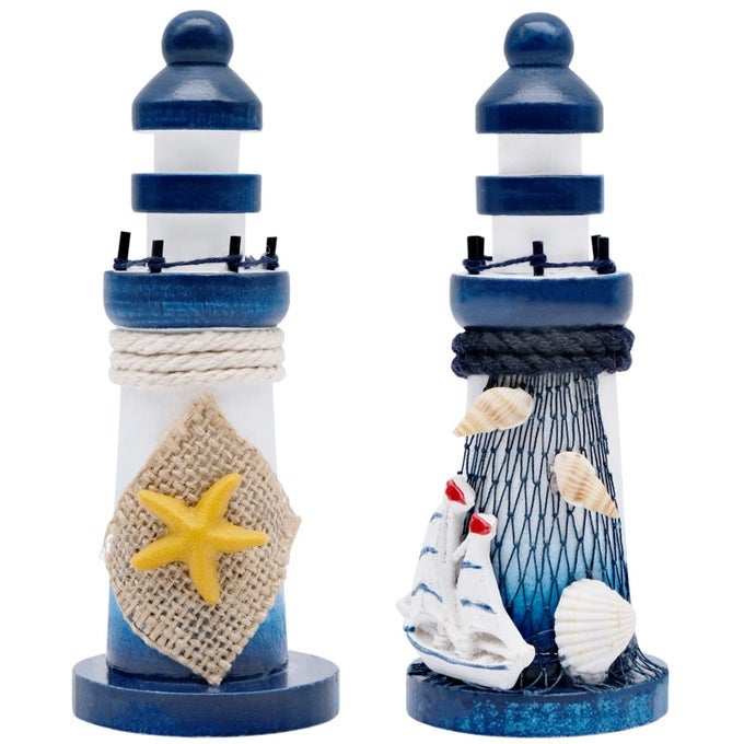 2PCS LIGHTHOUSE ORNAMENTS MEDITERRANEAN STYLE RESIN CRAFTS MODEL WEDDING TABLE DECORATION FOR HOME OFFICE BATHROOM GARDEN FLOWER POT