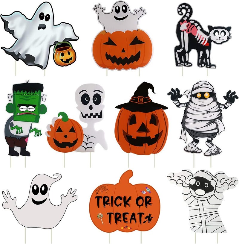 GameXcel 10PCS Yard Signs Halloween Props Pumpkin Ghost Monster Stakes for Decorations Outdoor Lawn Decor - Image 1