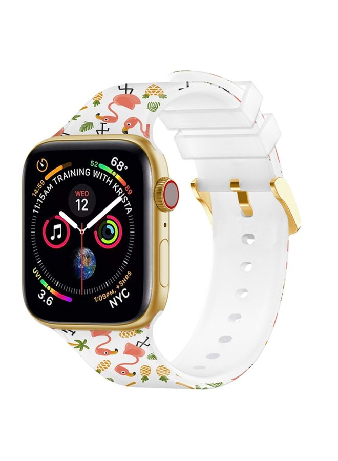 Replacement Strap Square Buckle Color Printing Watch Band For Apple Watch Series 9&8&7 41mm / SE 3&SE 2&6&SE&5&4 40mm / 3&2&1 38mm Flamingo 2