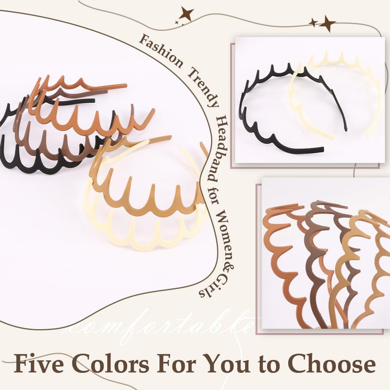 Aprince Zigzag Headbands 5pcs, Neutral Matte Plastic Headbands with Teeth, Non-slip Wavy Hairbands for Women&Men, U Shape Reversible Headband, Retro High Skull Headband, 90s Comb Hair Hoop - Image 3