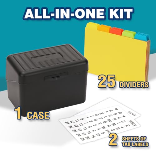 H4D Index Card Holder 4x6 Inches with 25 Plastic Dividers, Black - Image 2