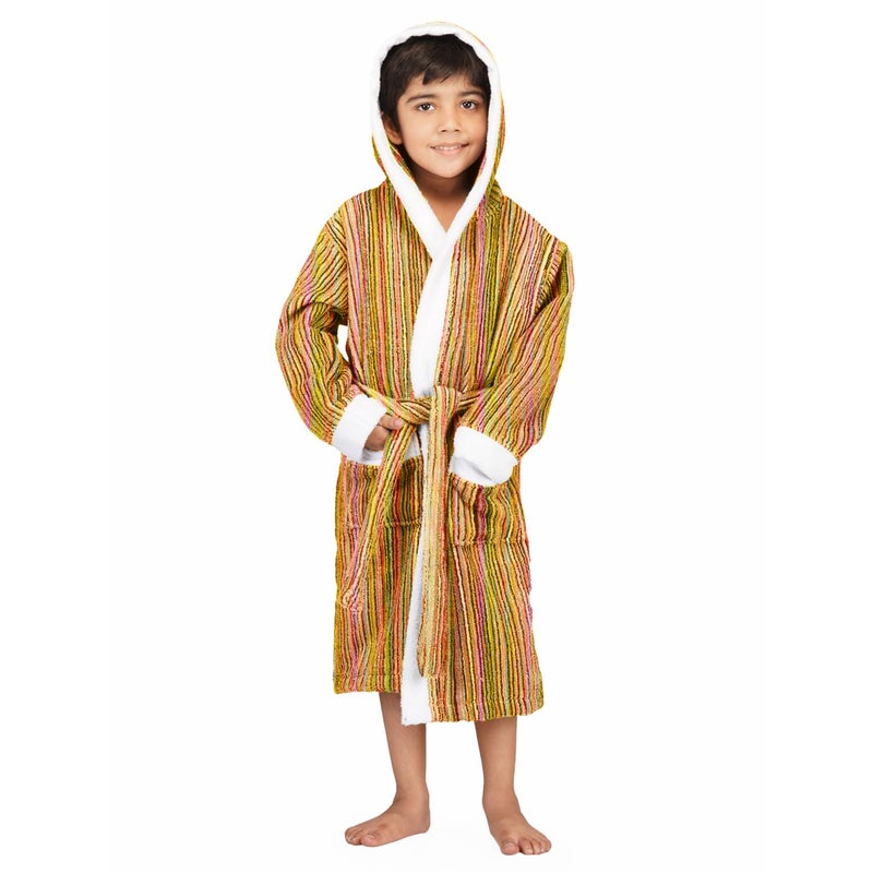 Rangoli Rainbow 100% Cotton Hooded Bathrobe for Kids - Multi Color, Size 5 to 6 Years - Image 1