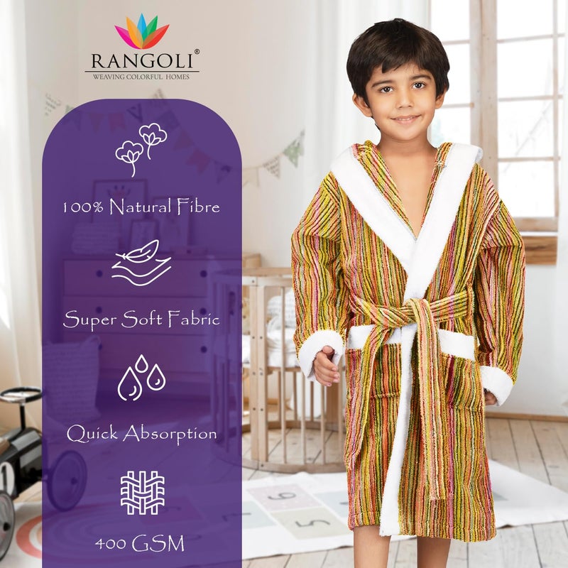 Rangoli Rainbow 100% Cotton Hooded Bathrobe for Kids - Multi Color, Size 5 to 6 Years - Image 2