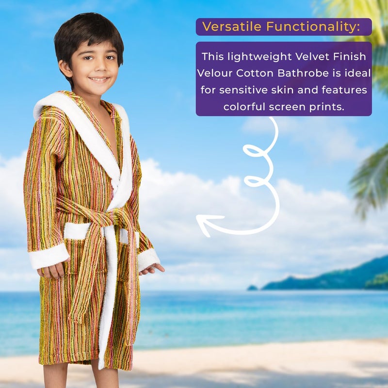 Rangoli Rainbow 100% Cotton Hooded Bathrobe for Kids - Multi Color, Size 5 to 6 Years - Image 4