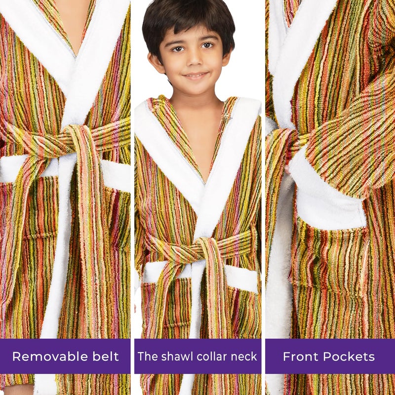 Rangoli Rainbow 100% Cotton Hooded Bathrobe for Kids - Multi Color, Size 5 to 6 Years - Image 5