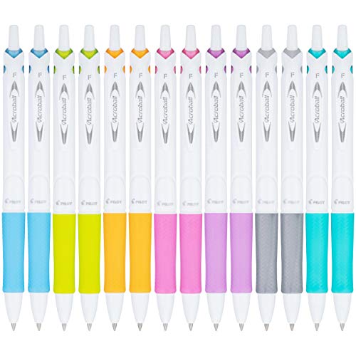 PILOT Acroball PureWhite Advanced Ink Refillable & Retractable Ball Point Pens with Assorted Accents, Fine Point, Black Ink, 14-Pack (14691) - Image 1