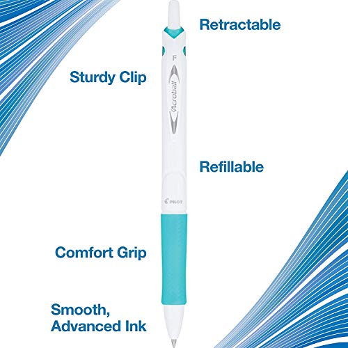 PILOT Acroball PureWhite Advanced Ink Refillable & Retractable Ball Point Pens with Assorted Accents, Fine Point, Black Ink, 14-Pack (14691) - Image 4