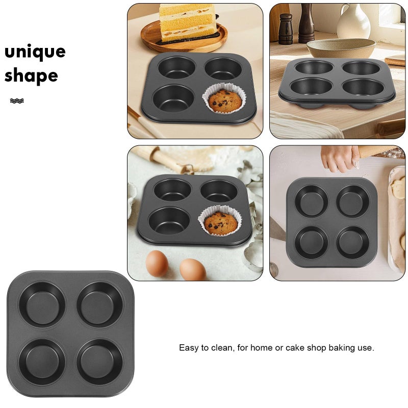 Non Stick 4 Grid Muffin Cupcake Baking Tray Pan Black Oven Mold for Home Kitchen - Image 4