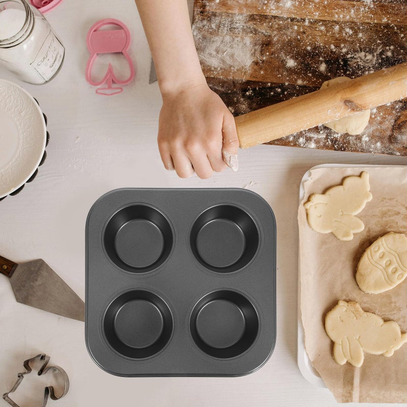 Non Stick 4 Grid Muffin Cupcake Baking Tray Pan Black Oven Mold for Home Kitchen - Image 5
